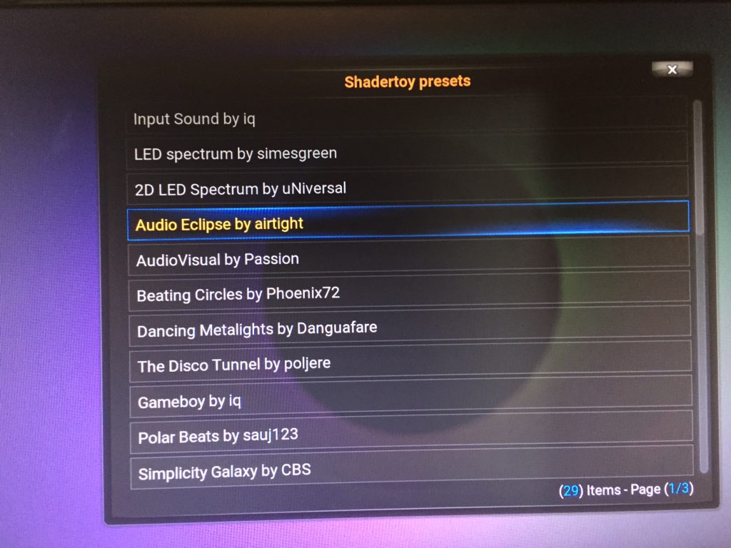 Full list of kodi/openelec audio visualizations