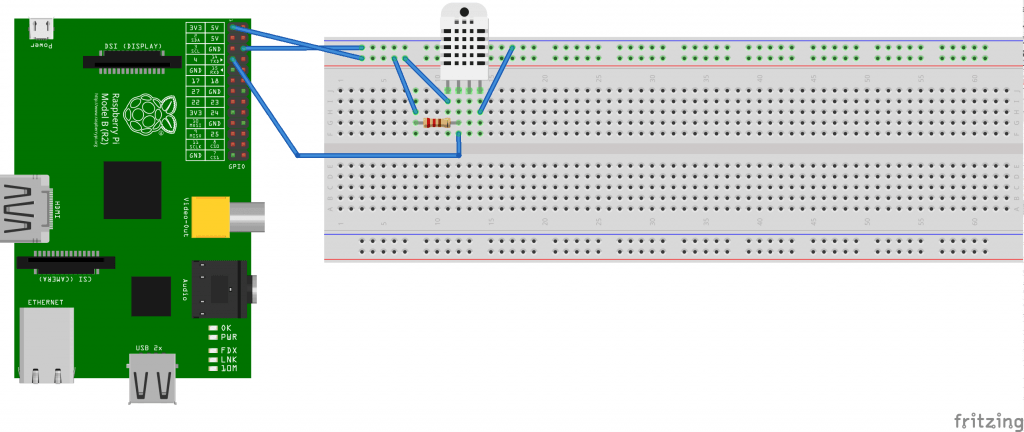 Verkabelung des DHT22 Luftfeuchtigkeit / Temperatursensors am Raspberry Pi