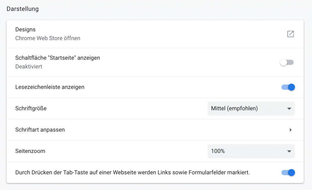 Darstellung - Lesezeichenleiste anzeigen