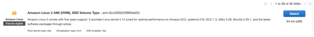 Amazon Linux 2 AMI (HVM), SSD Volume