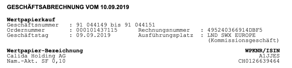 Kauf der Calida Aktien Kauf der Calida Aktien