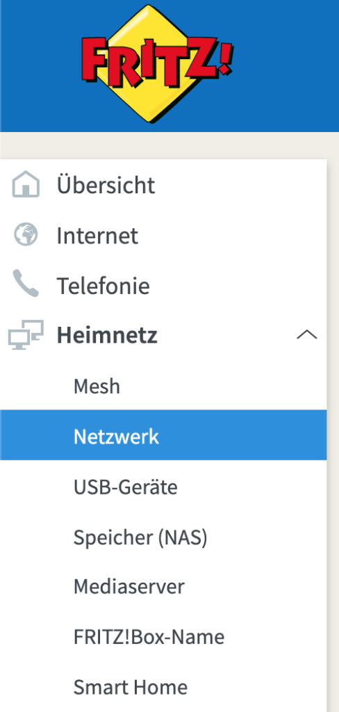 Fritzbox -> Heimnetz -> Netzwerk